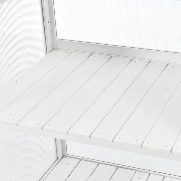 English Elm Topmax Fir Wood Polycarbonate Cold Frame Greenhouse with Wheels Adjustable Shelves Outdoor White WF297923AAK