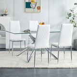 English Elm Grid Armless High Backrest Dining Chair, 8-Piece Set Of Silver Metal Legs White Chair, Office Chair. Suitable For Restaurants, Living Rooms, Kitchens, and Offices. 0924