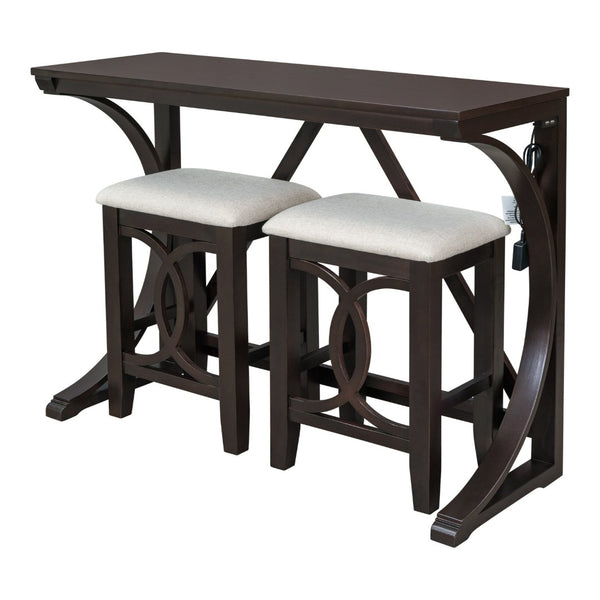 English Elm Topmax Farmhouse Counter Dining Set with Built-in Usb Charging and Upholstered Stools Espresso N717P352068P