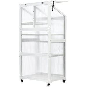 English Elm Topmax Fir Wood Polycarbonate Cold Frame Greenhouse with Wheels Adjustable Shelves Outdoor White WF297923AAK