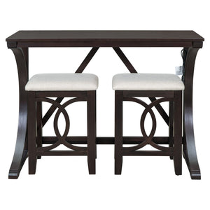English Elm Topmax Farmhouse Counter Dining Set with Built-in Usb Charging and Upholstered Stools Espresso N717P352068P