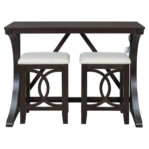 English Elm Topmax Farmhouse Counter Dining Set with Built-in Usb Charging and Upholstered Stools Espresso N717P352068P