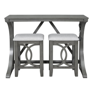 English Elm Topmax Farmhouse Counter Dining Set with Built-in Usb Charging and Upholstered Stools Gray N717P352068E