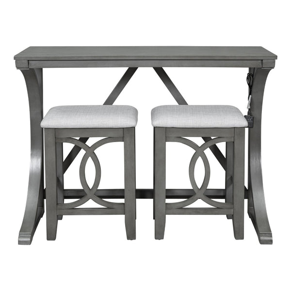 English Elm Topmax Farmhouse Counter Dining Set with Built-in Usb Charging and Upholstered Stools Gray N717P352068E