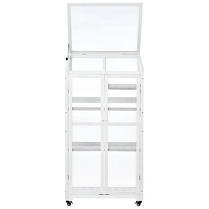 English Elm Topmax Fir Wood Polycarbonate Cold Frame Greenhouse with Wheels Adjustable Shelves Outdoor White WF297923AAK