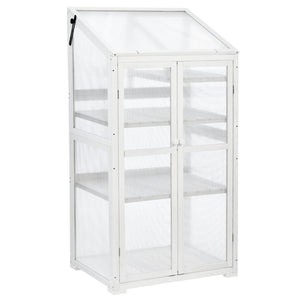 English Elm Topmax Fir Wood Polycarbonate Cold Frame Greenhouse with Wheels Adjustable Shelves Outdoor White WF297923AAK