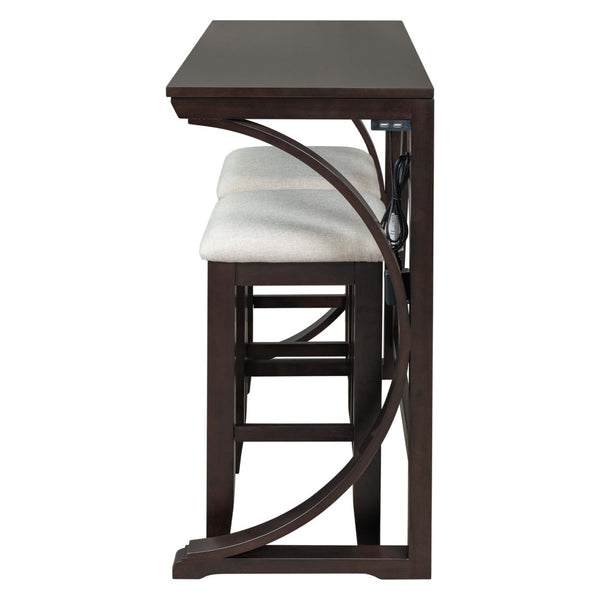 English Elm Topmax Farmhouse Counter Dining Set with Built-in Usb Charging and Upholstered Stools Espresso N717P352068P