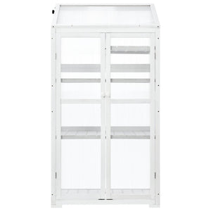 English Elm Topmax Fir Wood Polycarbonate Cold Frame Greenhouse with Wheels Adjustable Shelves Outdoor White WF297923AAK