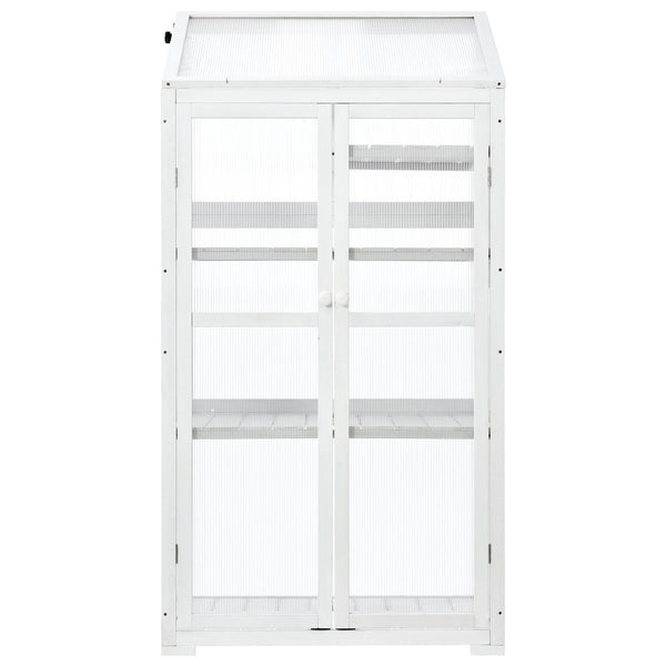 English Elm Topmax Fir Wood Polycarbonate Cold Frame Greenhouse with Wheels Adjustable Shelves Outdoor White WF297923AAK