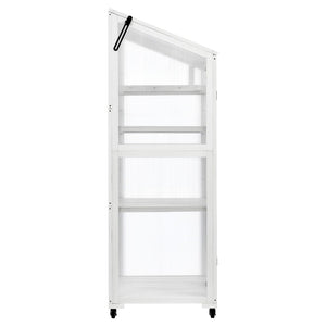 English Elm Topmax Fir Wood Polycarbonate Cold Frame Greenhouse with Wheels Adjustable Shelves Outdoor White WF297923AAK