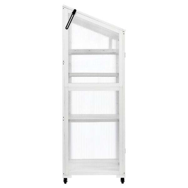English Elm Topmax Fir Wood Polycarbonate Cold Frame Greenhouse with Wheels Adjustable Shelves Outdoor White WF297923AAK