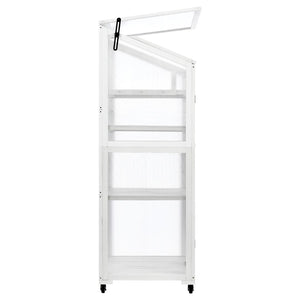 English Elm Topmax Fir Wood Polycarbonate Cold Frame Greenhouse with Wheels Adjustable Shelves Outdoor White WF297923AAK