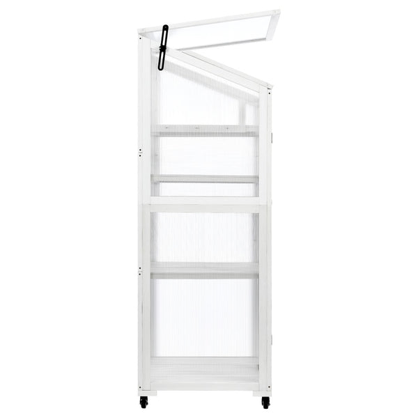 English Elm Topmax Fir Wood Polycarbonate Cold Frame Greenhouse with Wheels Adjustable Shelves Outdoor White WF297923AAK