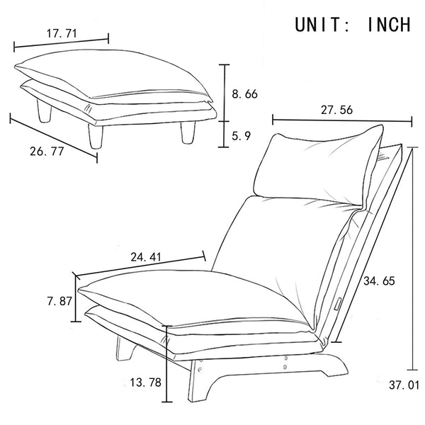 English Elm Lazy Ergonomic Folding Floor Chair — Adjustable Recliner for Living Room, Bedroom, Balcony Comfort W24463599