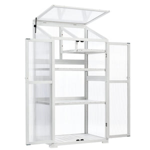 English Elm Topmax Fir Wood Polycarbonate Cold Frame Greenhouse with Wheels Adjustable Shelves Outdoor White WF297923AAK