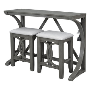 English Elm Topmax Farmhouse Counter Dining Set with Built-in Usb Charging and Upholstered Stools Gray N717P352068E