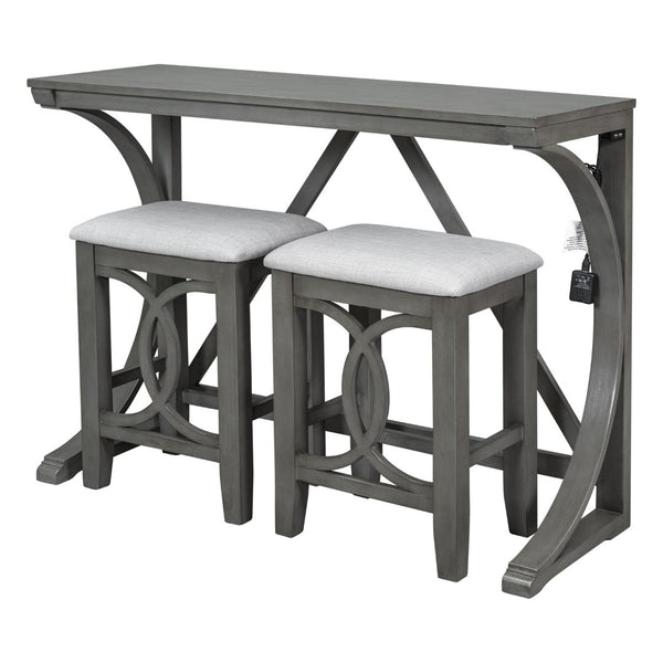 English Elm Topmax Farmhouse Counter Dining Set with Built-in Usb Charging and Upholstered Stools Gray N717P352068E