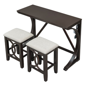 English Elm Topmax Farmhouse Counter Dining Set with Built-in Usb Charging and Upholstered Stools Espresso N717P352068P