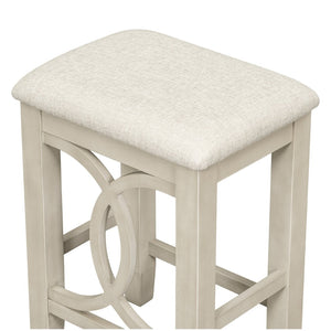 English Elm Topmax Farmhouse Counter Dining Set with Built-in Usb Charging and Upholstered Stools White N717P352068A