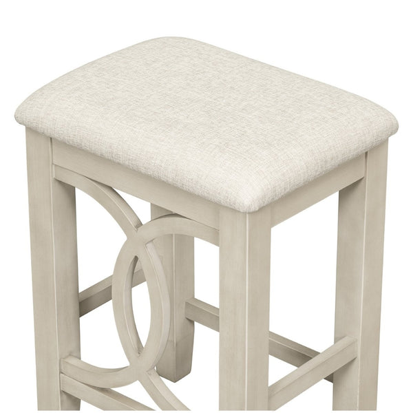 English Elm Topmax Farmhouse Counter Dining Set with Built-in Usb Charging and Upholstered Stools White N717P352068A