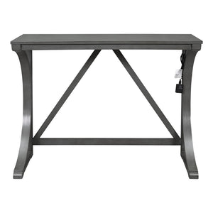 English Elm Topmax Farmhouse Counter Dining Set with Built-in Usb Charging and Upholstered Stools Gray N717P352068E