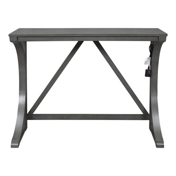English Elm Topmax Farmhouse Counter Dining Set with Built-in Usb Charging and Upholstered Stools Gray N717P352068E