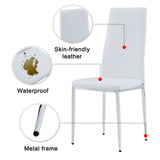 English Elm Grid Armless High Backrest Dining Chair, 8-Piece Set Of Silver Metal Legs White Chair, Office Chair. Suitable For Restaurants, Living Rooms, Kitchens, and Offices. 0924