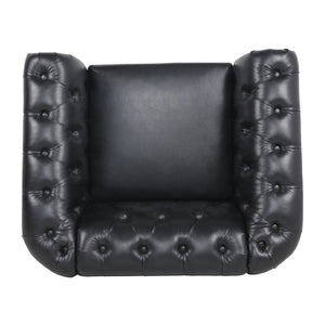English Elm 1 Seater Pu Leather Tufted Accent Sofa with Birch Legs for Any Living Space Black W680P405343