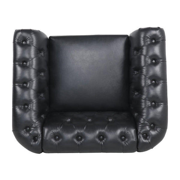English Elm 1 Seater Pu Leather Tufted Accent Sofa with Birch Legs for Any Living Space Black W680P405343