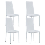 English Elm Grid Armless High Backrest Dining Chair, 8-Piece Set Of Silver Metal Legs White Chair, Office Chair. Suitable For Restaurants, Living Rooms, Kitchens, and Offices. 0924