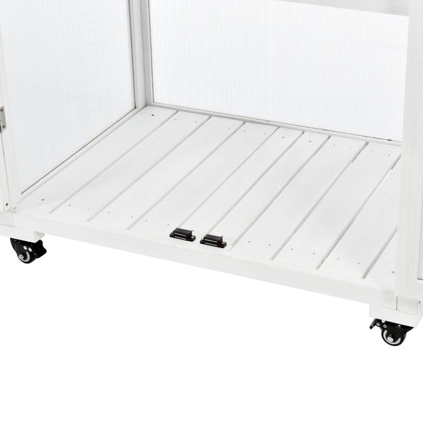 English Elm Topmax Fir Wood Polycarbonate Cold Frame Greenhouse with Wheels Adjustable Shelves Outdoor White WF297923AAK