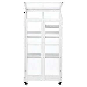 English Elm Topmax Fir Wood Polycarbonate Cold Frame Greenhouse with Wheels Adjustable Shelves Outdoor White WF297923AAK
