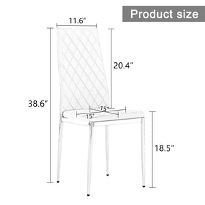 English Elm Grid Armless High Backrest Dining Chair, 8-Piece Set Of Silver Metal Legs White Chair, Office Chair. Suitable For Restaurants, Living Rooms, Kitchens, and Offices. 0924