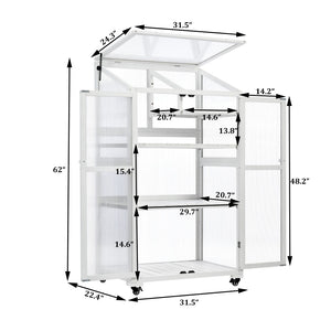 English Elm Topmax Fir Wood Polycarbonate Cold Frame Greenhouse with Wheels Adjustable Shelves Outdoor White WF297923AAK