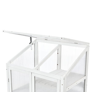 English Elm Topmax Fir Wood Polycarbonate Cold Frame Greenhouse with Wheels Adjustable Shelves Outdoor White WF297923AAK