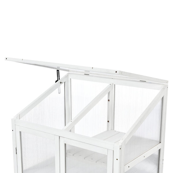 English Elm Topmax Fir Wood Polycarbonate Cold Frame Greenhouse with Wheels Adjustable Shelves Outdoor White WF297923AAK