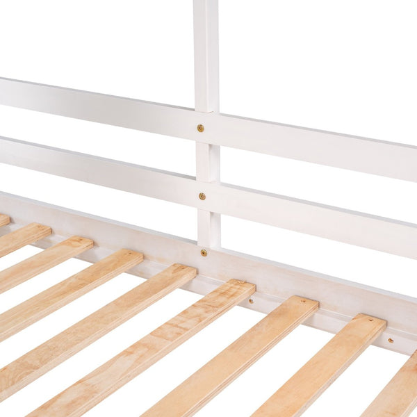 English Elm Twin Over Playhouse Bunk Bed Solid Pine Frame with Roof Window Guardrail LT000056AAK