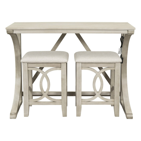 English Elm Topmax Farmhouse Counter Dining Set with Built-in Usb Charging and Upholstered Stools White N717P352068A