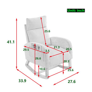English Elm Welike Single-Position Rocking Chair with Teddy Fleece Upholstery, High Back Comfort & Side Pocket Coffee W83472308