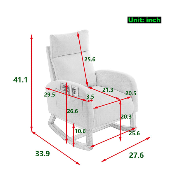 English Elm Welike Single-Position Rocking Chair with Teddy Fleece Upholstery, High Back Comfort & Side Pocket Coffee W83472308