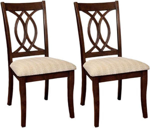 English Elm Classic Transitional Brown Cherry Dining Chairs Set of 2 — Padded Beige Upholstery, Solid Wood, 20"W x 38.5"H, Stylish Comfort B01172304