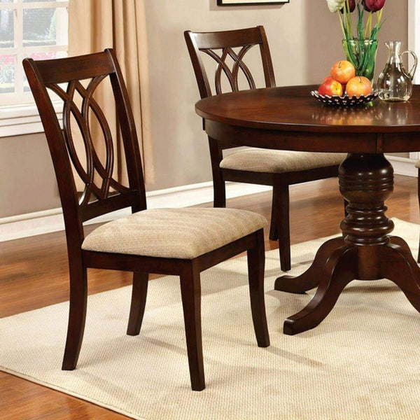 English Elm Classic Transitional Brown Cherry Dining Chairs Set of 2 — Padded Beige Upholstery, Solid Wood, 20"W x 38.5"H, Stylish Comfort B01172304