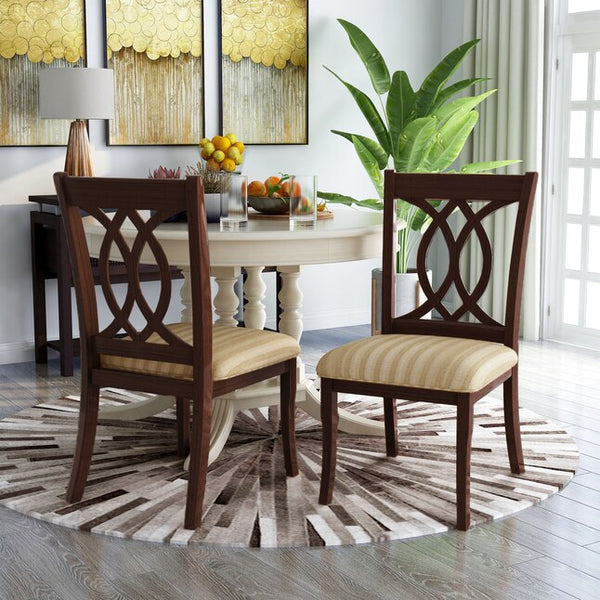 English Elm Classic Transitional Brown Cherry Dining Chairs Set of 2 — Padded Beige Upholstery, Solid Wood, 20"W x 38.5"H, Stylish Comfort B01172304