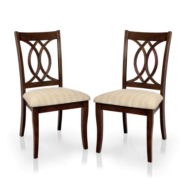 English Elm Classic Transitional Brown Cherry Dining Chairs Set of 2 — Padded Beige Upholstery, Solid Wood, 20"W x 38.5"H, Stylish Comfort B01172304
