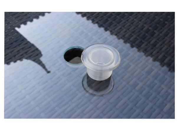 English Elm Outdoor Patio Rectangular Dining Table with 0.2" Tempered Glass Brown Wicker PE Rattan Frame, UV‑Resistant W20967121