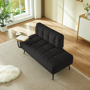 English Elm 54-inch Velvet Tufted Loveseat with Rotating Tray Table Nailhead Trim Compact Seating Black W1359P438325