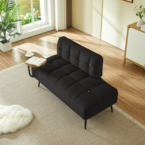 English Elm 54-inch Velvet Tufted Loveseat with Rotating Tray Table Nailhead Trim Compact Seating Black W1359P438325