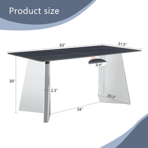 English Elm 63"x31.5x30" Marble Slab Rectangular Dining Table with Sculptural Butterfly Stainless Legs Black,Silver W1151S04576