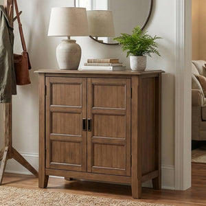 English Elm Burlington Solid Wood Low Cabinet Aged Brown Stain Bronze Pulls Transitional Storage B136P481643