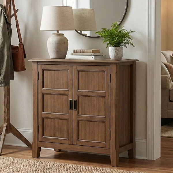 English Elm Burlington Solid Wood Low Cabinet Aged Brown Stain Bronze Pulls Transitional Storage B136P481643